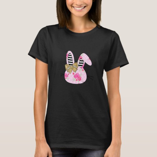 Cute Pink Bunny Head Rabbit Bow Tie Easter Day Gir T_Shirt