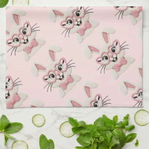 Cute Pink Bunny Heart Glasses Kitchen Towel