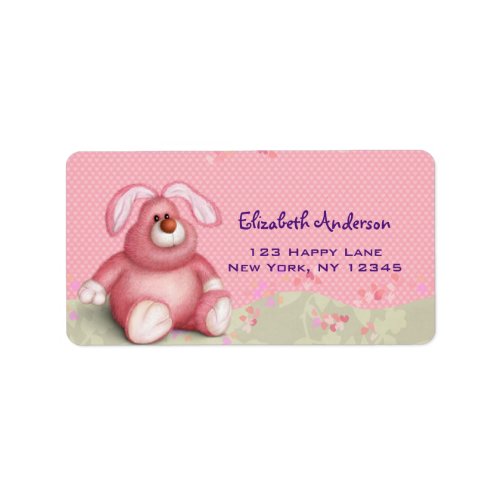 Cute Pink Bunny Image with Hearts and Foliage Label