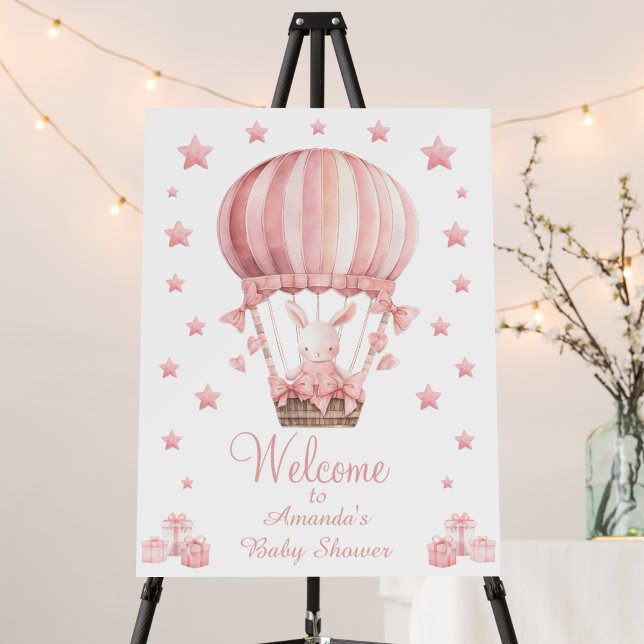Cute Pink Bunny in Balloon Baby Shower Welcome Foam Board (Creator Uploaded)