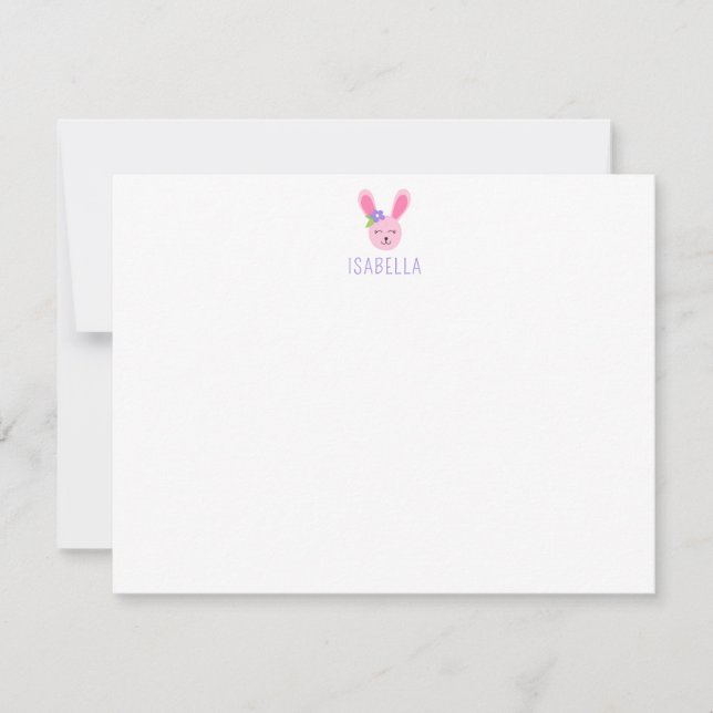 Cute Pink Bunny Kids Personalized Stationery Note Card (Front)