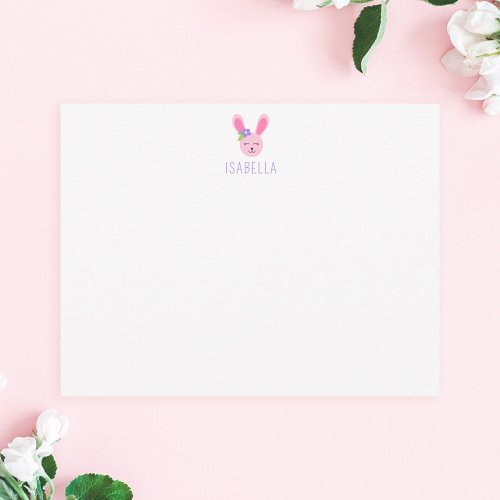Cute Pink Bunny Kids Personalized Stationery Note Card