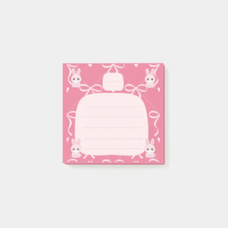 Cute Pink Bunny Memo Pad Ribbon Bows Notepad