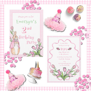 Cute Pink Bunny Rabbit 2nd Birthday Party  Invitation