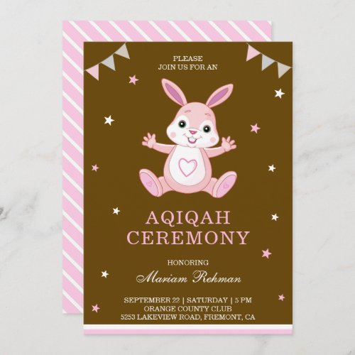 Cute Pink Bunny Rabbit Aqiqah Invitation