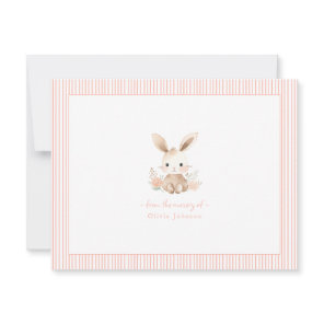 Cute pink Bunny Rabbit Baby girl Baby Shower  Note Card