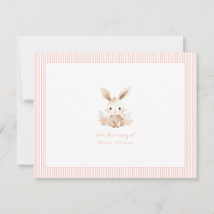 Cute pink Bunny Rabbit Baby girl Baby Shower  Note Card