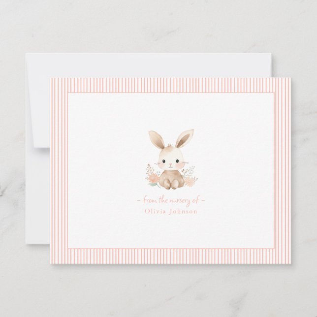 Cute pink Bunny Rabbit Baby girl Baby Shower  Note Card (Front)
