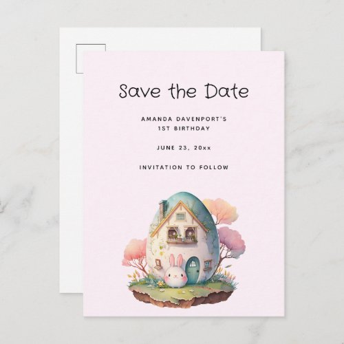 Cute Pink Bunny Rabbit Kawaii Style Save the Date Invitation Postcard