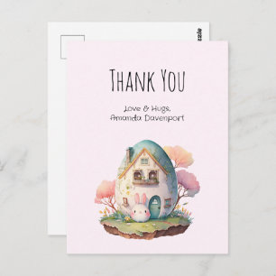 Cute Pink Bunny Rabbit Kawaii Style Thank You Postcard