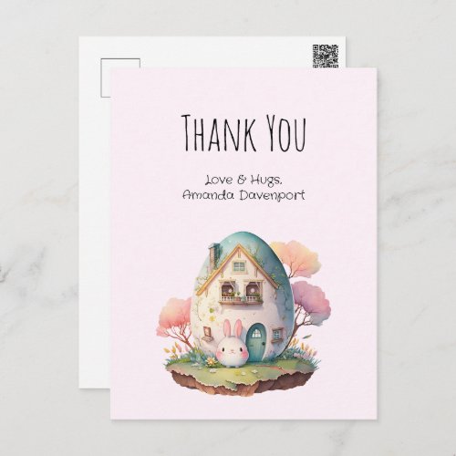 Cute Pink Bunny Rabbit Kawaii Style Thank You Postcard