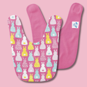 Cute pink bunny rabbit pattern baby bib