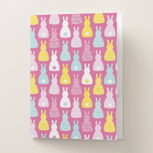 Cute Pink Bunny Rabbit Pattern Pocket Folder