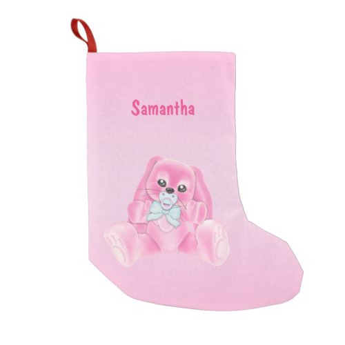 Cute Pink Bunny Rabbit Small Christmas Stocking