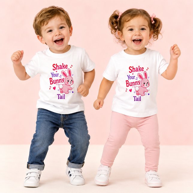 Cute Pink Bunny Shake Your Bunny Tail Easter White Toddler T-shirt (Cute Pink Bunny Shake Your Bunny Tail Easter White Toddler T-shirt)