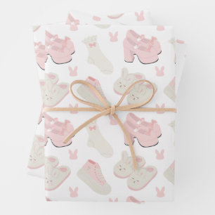 Cute Pink Bunny Shoes Pattern Wrapping Paper Sheets