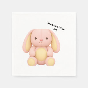 Cute Pink Bunny "Welcome Little One" Baby Shower Napkins
