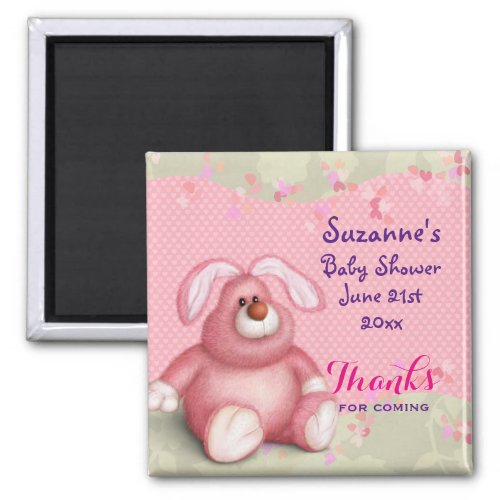 Cute Pink Bunny with Hearts Baby Shower Thank You Magnet