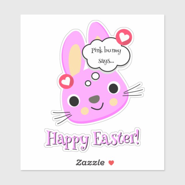 Cute Pink Bunny Your Text Happy Easter  Sticker (Sheet)