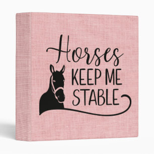 Cute Pink Burlap Equestrian Western Horse 3 Ring Binder