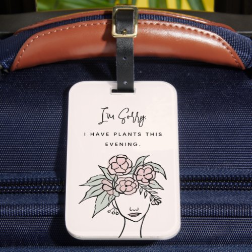 Cute Pink Busy with My Plants Floral Portrait Luggage Tag