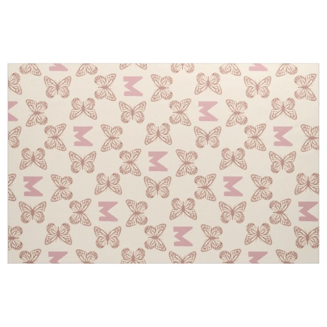 Cute Pink Butterflies & Custom Bold Monogram Fabric (Fat Quarter)
