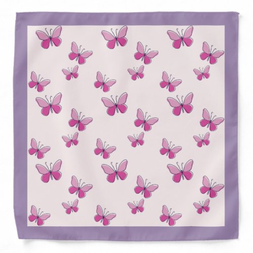 Cute Pink Butterflies Doodle Pattern Bandana
