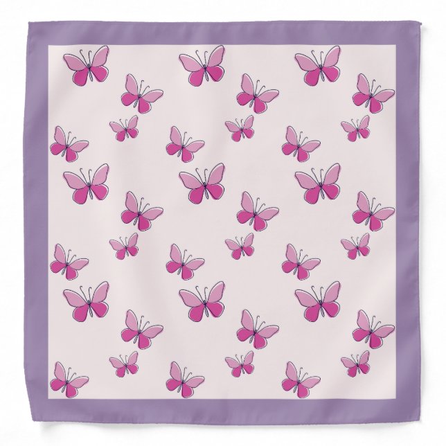 Cute Pink Butterflies Doodle Pattern Bandana (Front)
