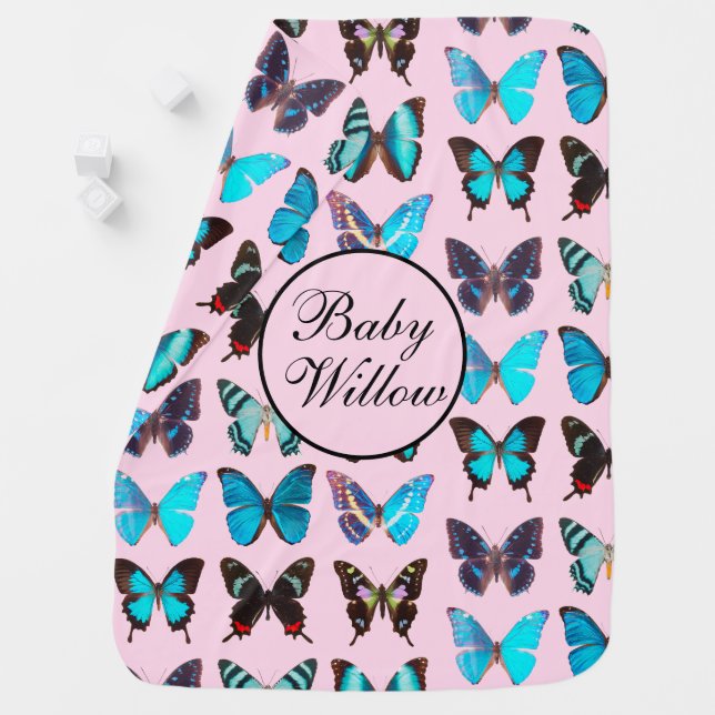 Cute Pink Butterflies Pattern Personalized Baby  Blanket (In Situ)