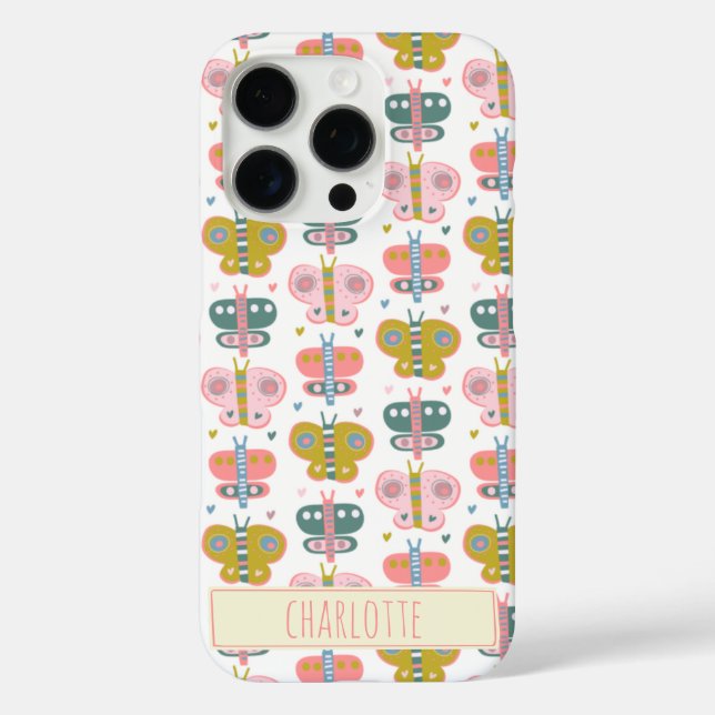 Cute Pink Butterflies Pattern Personalized Name Case-Mate iPhone Case (Back)