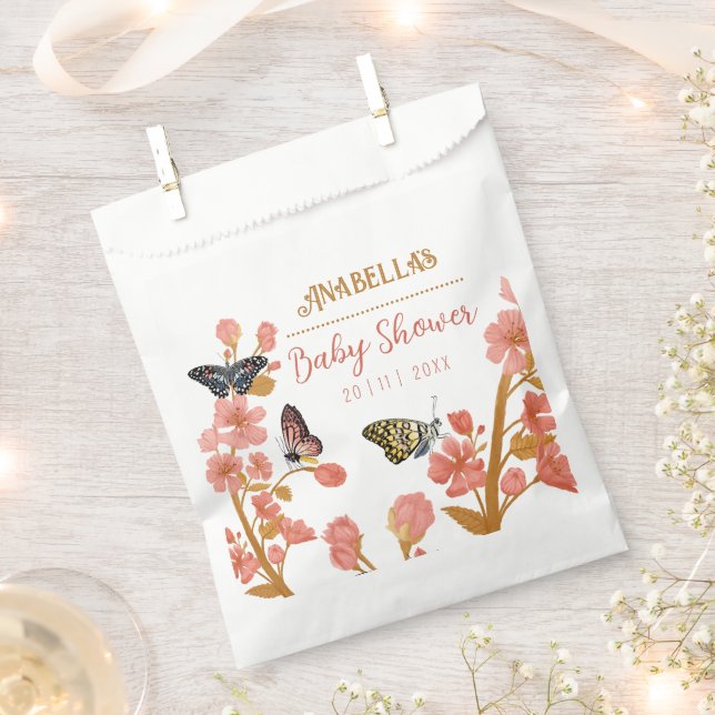 Cute Pink Butterfly Baby Shower Floral Favor Bag (Clipped)