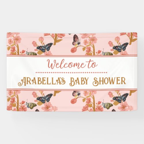 Cute Pink Butterfly Baby Shower Welcome Banner