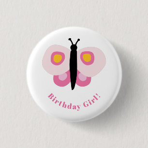 Cute pink butterfly Birthday Girl Button