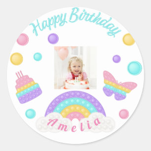 cute pink butterfly cake custom HAPPY BIRTHDAY Classic Round Sticker