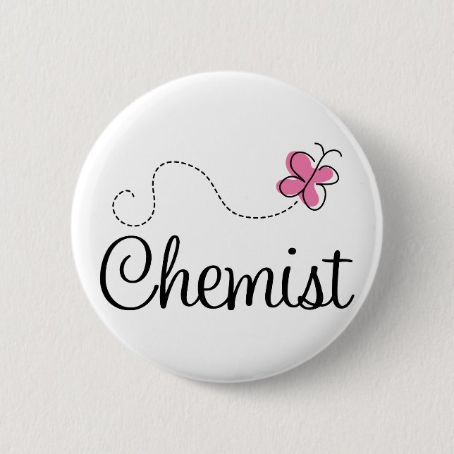 Cute Pink Butterfly Chemist Button (Front)