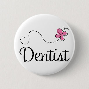 Cute Pink Butterfly Dentist Pinback Button