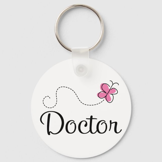 Cute Pink Butterfly Doctor Keychain (Front)