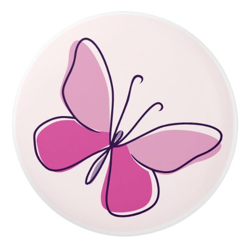 Cute Pink Butterfly Doodle  Ceramic Knob