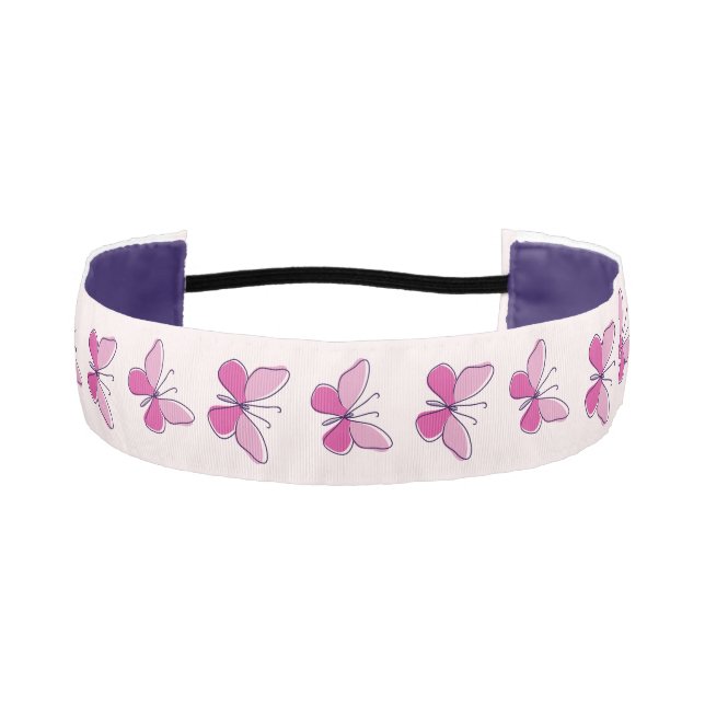 Cute Pink Butterfly Doodle Style Athletic Headband (Front)