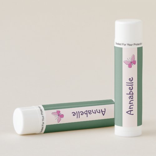 Cute Pink Butterfly Doodle Your Name Lip Balm