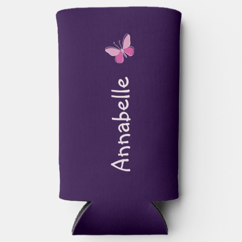 Cute Pink Butterfly Doodle Your Name Seltzer Can Cooler