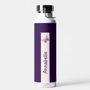 Cute Pink Butterfly Doodle Your Name Water Bottle
