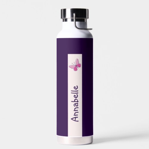 Cute Pink Butterfly Doodle Your Name Water Bottle