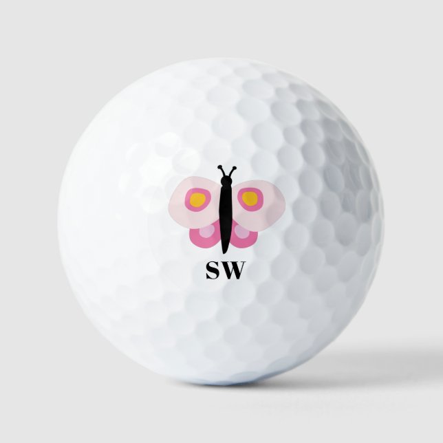 Cute pink butterfly first name golf balls (Front)
