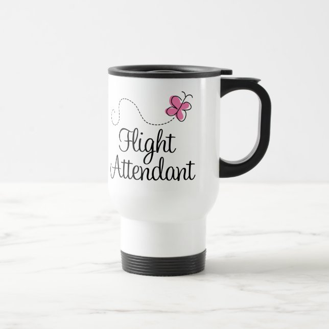 Cute Pink Butterfly Flight Attendant Travel Mug (Right)