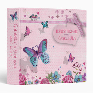 Cute pink butterfly flower baby binder