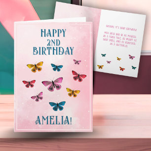 Cute Pink Butterfly Girl Birthday Party Card