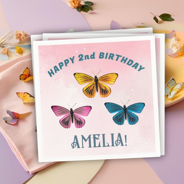 Cute Pink Butterfly Girl Birthday Party  Napkins (Creator Uploaded)