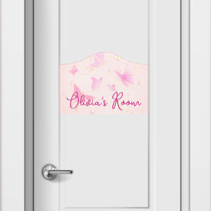 Cute Pink Butterfly Girls Room Door Sign