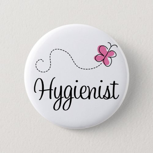 Cute Pink Butterfly Hygienist Button